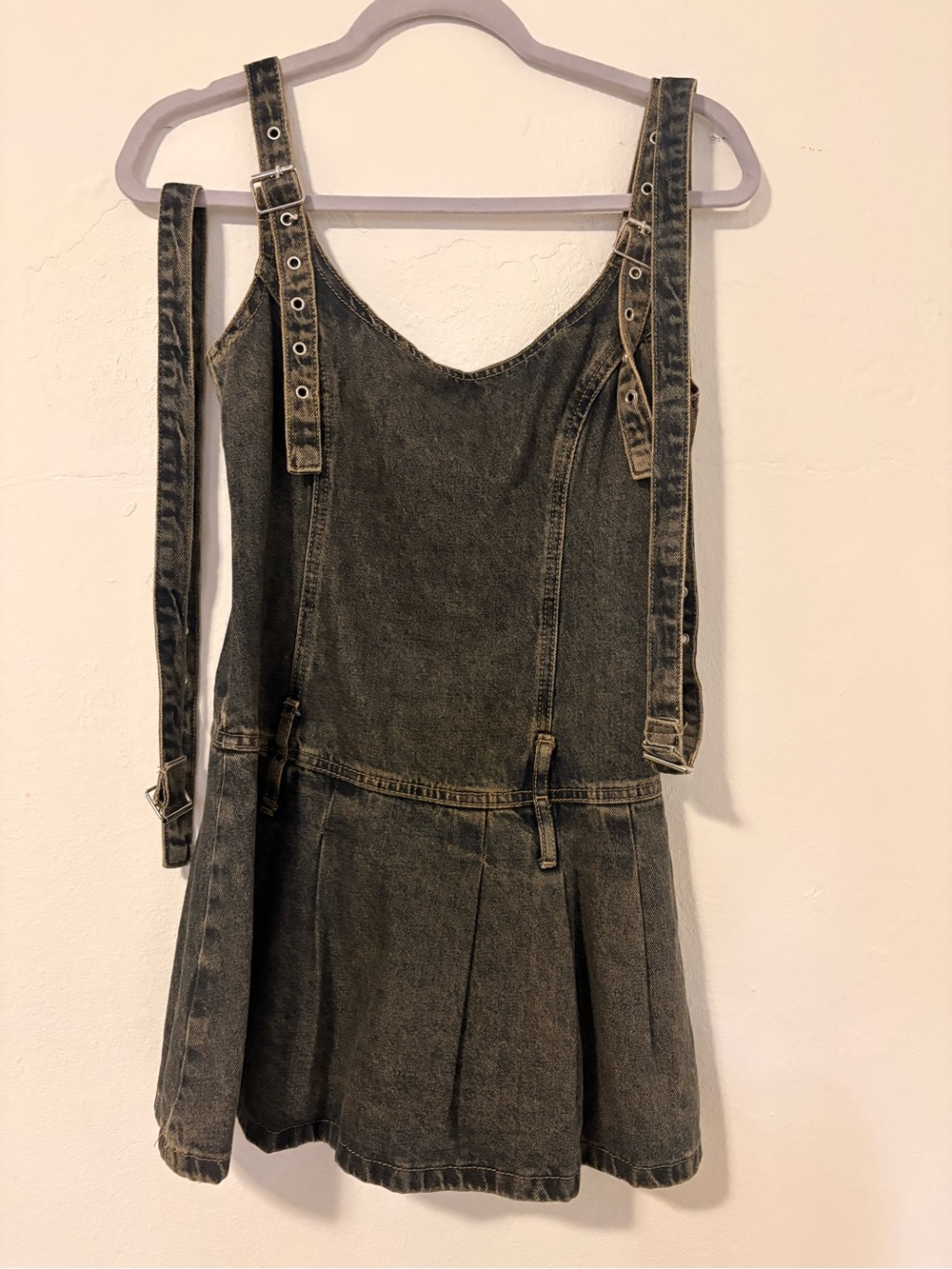 SHEIN Washed Black Denim Overall Dress with Buckle Straps